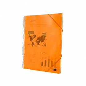 Carpeta liderpapel escaparate con espiral 50 fundas polipropileno din a4 naranja