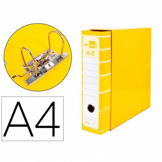 Compra Archivador de palanca liderpapel a4 filing system forrado sin rado  lomo 80mm amarillo con caja y compresor metal - AZ13