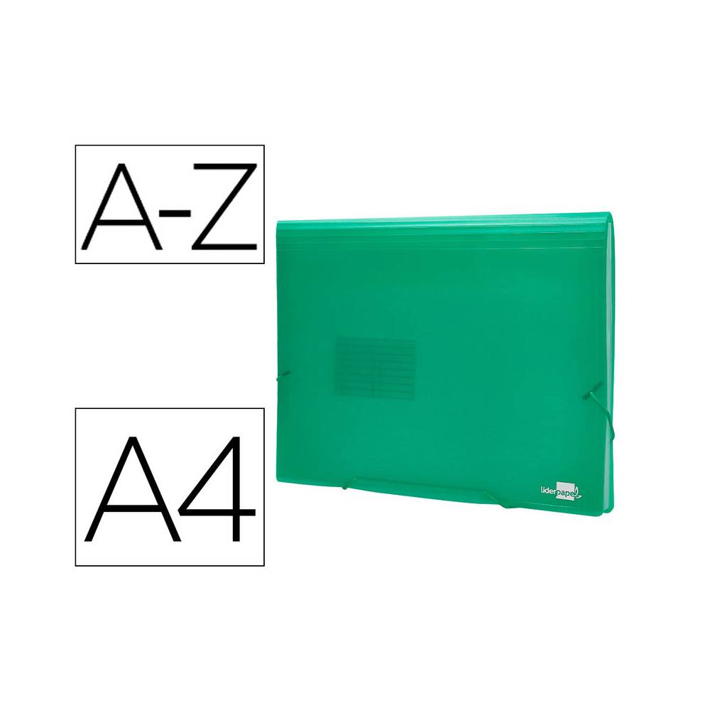 Liderpapel FU13 - Carpeta clasificadora con fuelle, polipropileno, tamaño A4,  13 departamentos, color verde translúcido