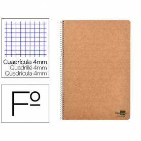 Cuaderno espiral liderpapel folio ecouse tapa cartulina kraft 80h papel reciclado 80 gr cuadro 4mm con margen