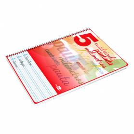 Cuaderno espiral liderpapel folio pautaguia tapa blanda 80h 75 gr cuadro pautado 5mm con margen colores surtidos