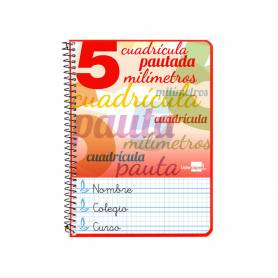 Cuaderno espiral liderpapel cuarto pautaguia tapa blanda 40h 75 gr cuadro pautado 5mm colores surtidos