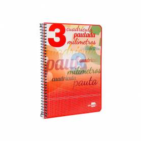 Cuaderno espiral liderpapel cuarto pautaguia tapa blanda 40h 75 gr cuadro pautado 3 mm con margen colores surtidos