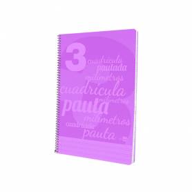 Cuaderno espiral liderpapel folio pautaguia tapa plastico 80h 75gr cuadro pautado 3mm con margen color violeta