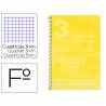 Cuaderno espiral liderpapel folio pautaguia tapa plastico 80h 75gr cuadro pautado 3mm con margen color amarillo - BE39