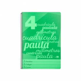 Cuaderno espiral liderpapel folio pautaguia tapa plastico 80h 75gr cuadro pautado 4mm con margen color verde