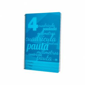 Cuaderno espiral liderpapel folio pautaguia tapa plastico 80h 75gr cuadro pautado 4mm con margen color azul