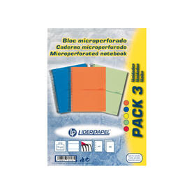 Cuaderno espiral liderpapel microperforado a4 80h horizontal 1 colores 4 taladros think pack 3 unidades surtidas