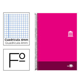 Cuaderno espiral liderpapel folio discover tapa blanda 80h 80 gr cuadro 4mm con margen color rosa