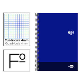 Cuaderno espiral liderpapel folio discover tapa blanda 80h 80 gr cuadro 4mm con margen color azul marino