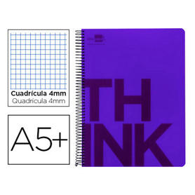 Cuaderno espiral liderpapel cuarto think tapa plastico 80h 80 gr cuadro 4mm con margen color violeta