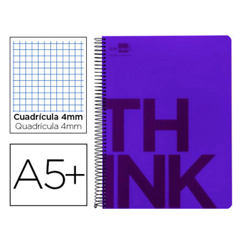 Cuaderno espiral liderpapel cuarto think tapa plastico 80h 80 gr cuadro 4mm con margen color violeta