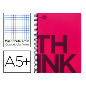 Cuaderno espiral liderpapel cuarto think tapa plastico 80h 80 gr cuadro 4mm con margen color rosa