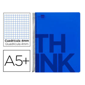 Cuaderno espiral liderpapel cuarto think tapa plastico 80h 80 gr cuadro 4mm con margen color azul
