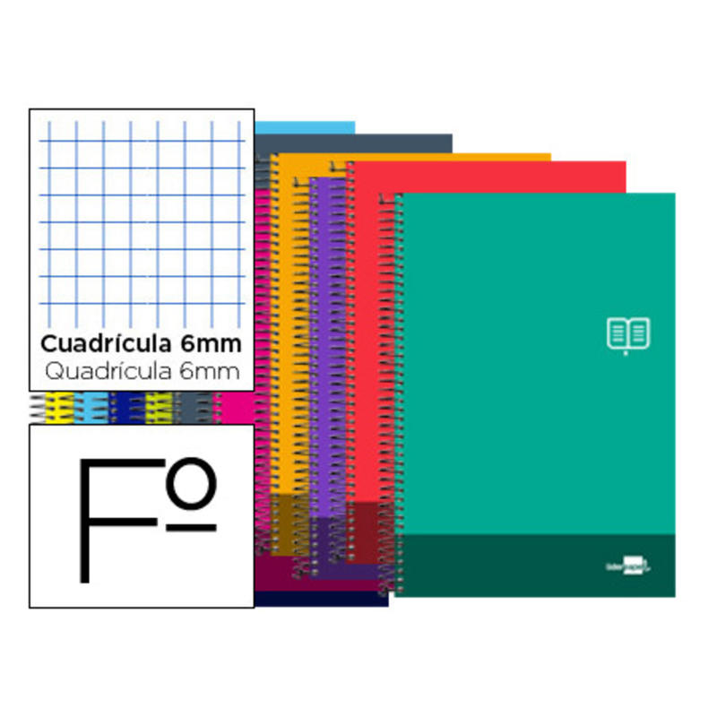 Cuaderno espiral liderpapel folio discover tapa blanda 80h 80 gr cuadro 6 mmcon margen colores surtidos