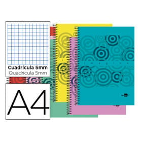 Cuaderno espiral liderpapel a4 micro imagine tapa plastico 160h 60 gr cuadro 5mm 5 banda4 taladros colores surtidos