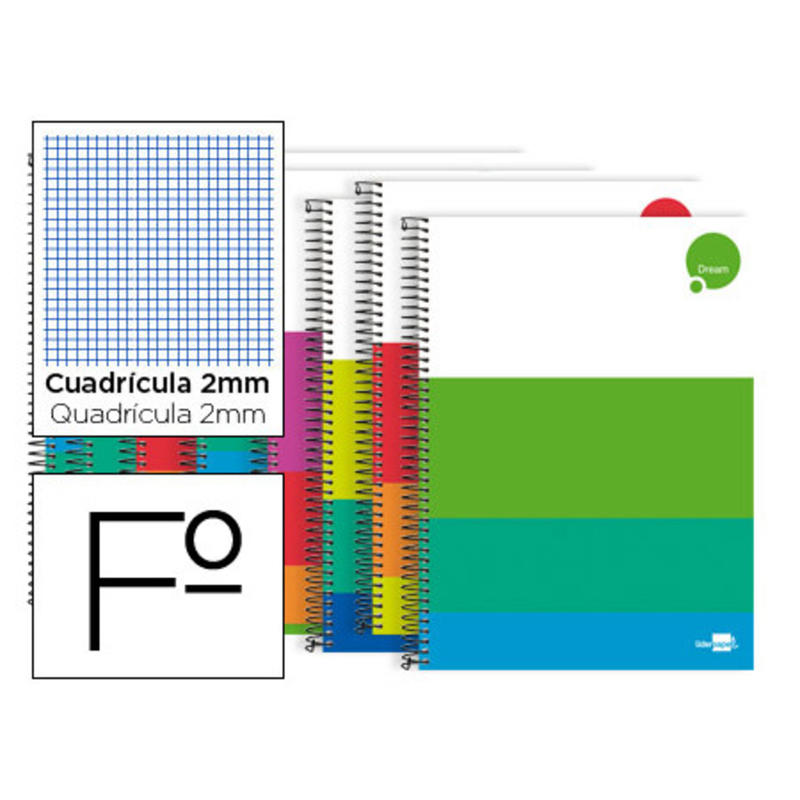 Cuaderno espiral liderpapel folio dream tapa dura 80h 80 gr milimetrado colores surtidos