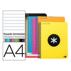 Cuaderno espiral liderpapel a4 micro antartik tapa plastico 120h 100 gr horizontal 5 bandas 4 taladros colores surtidodo