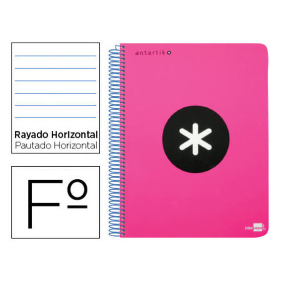 Cuaderno espiral liderpapel folio antartik tapa dura 80h 100 gr horizontal con margencolor rosa fluor