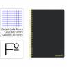 Cuaderno espiral liderpapel folio smart tapa blanda 80h 60gr cuadro 4mm con margen color negro - BG02