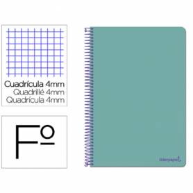 Cuaderno espiral liderpapel folio smart tapa blanda 80h 60gr cuadro 4mm con margen color turquesa