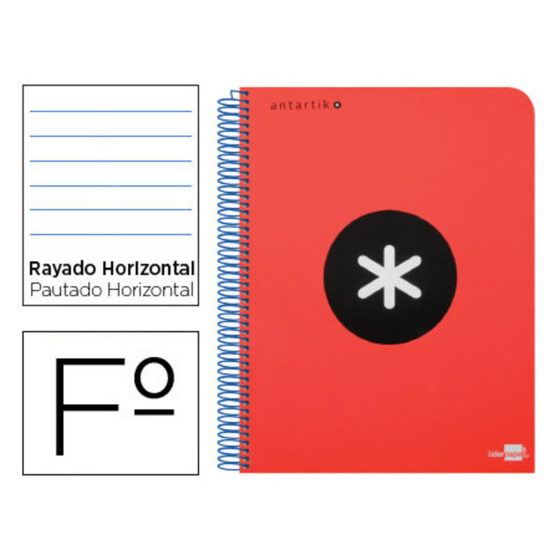 Cuaderno espiral liderpapel folio antartik tapa dura 80h 100 gr horizontal con margencolor rojo