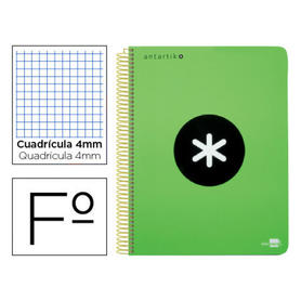 Cuaderno espiral liderpapel a-4 antartik tapa dura 80h 1 00 gr cuadro 5mm con margencolor verde fluor