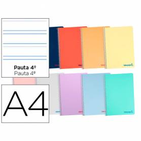 Cuaderno espiral liderpapel a4 wonder tapa plastico 80h 90gr pauta ancha 3,5mm con margen colores surtidos