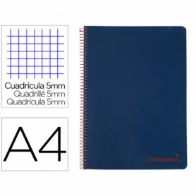 Cuaderno espiral liderpapel a4 micro wonder tapa plastico 120h 90 gr cuadro 5 mm 5 banda4 taladros color azul marino