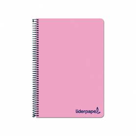 Cuaderno espiral liderpapel a4 wonder tapa plastico 80h 90gr cuadro 4mm con margen color rosa
