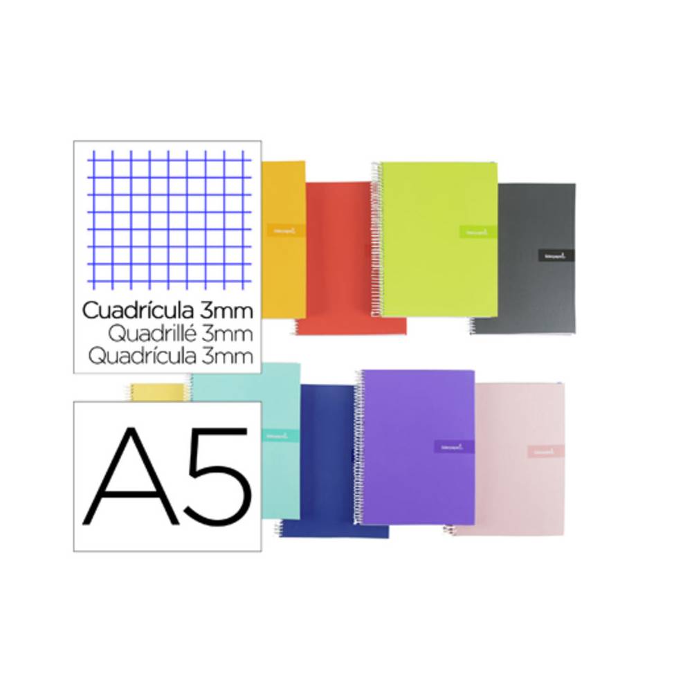 Cuaderno espiral liderpapel a5 crafty tapa forrada 80h 90 gr cuadro 3 mm con margen colores surtidos
