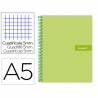 Cuaderno espiral liderpapel a5 micro crafty tapa forrada 120h 90 gr cuadro 5mm 5 bandas6 taladros color verde - BJ10