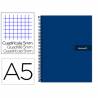 Cuaderno espiral liderpapel a5 micro crafty tapa forrada 120h 90 gr cuadro 5mm 5 bandas6 taladros color azul - BJ08