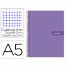Cuaderno espiral liderpapel a5 micro crafty tapa forrada 120h 90 gr cuadro 5mm 5 bandas6 taladros color violeta - BJ73