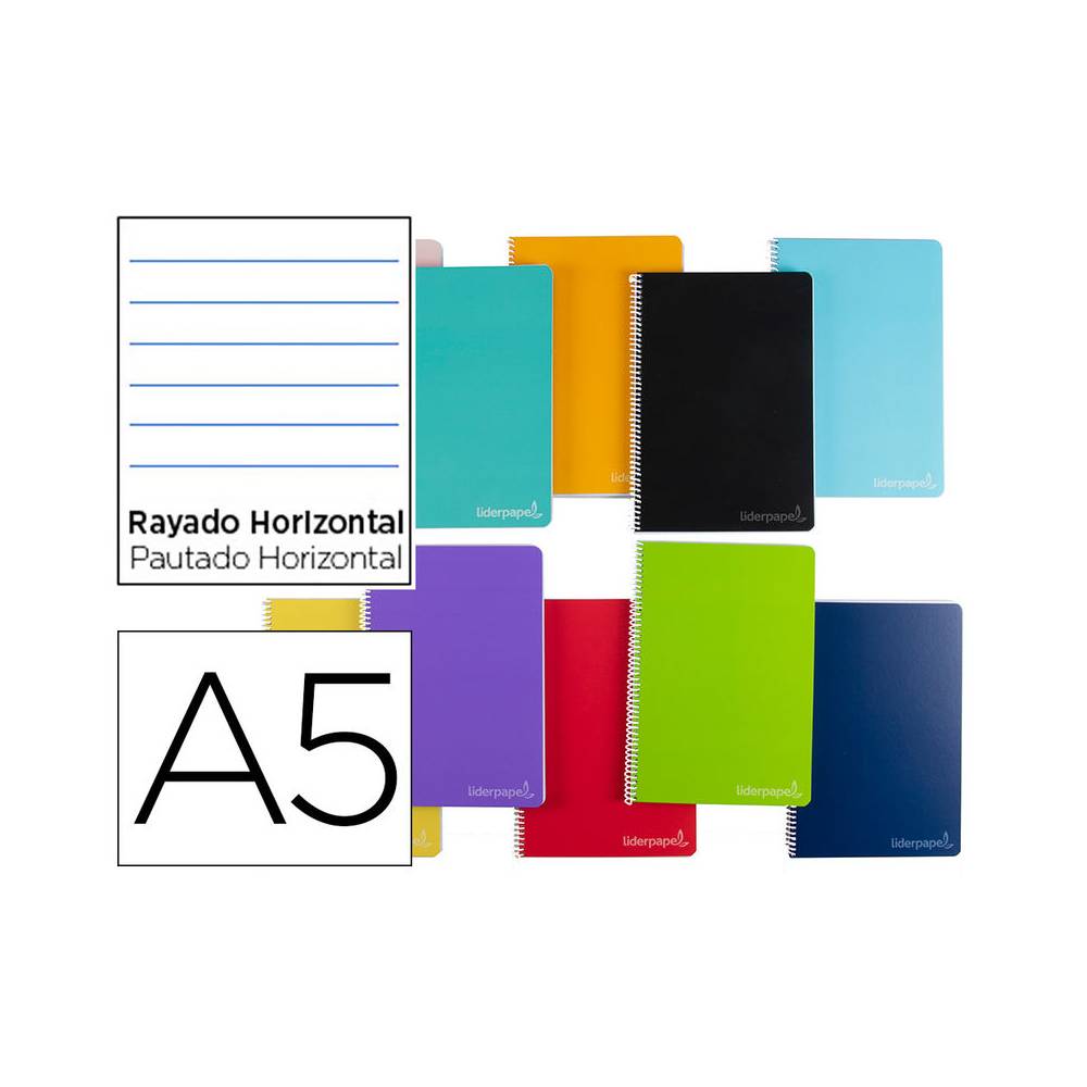Cuaderno espiral liderpapel a5 micro witty tapa dura 140h 75gr horizontal 8mm 5 bandas 6 taladros colores surtidos