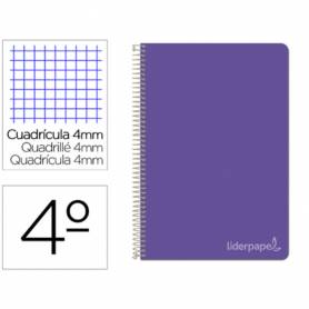 Cuaderno espiral liderpapel cuarto witty tapa dura 80h 75gr cuadro 4mm con margen color violeta