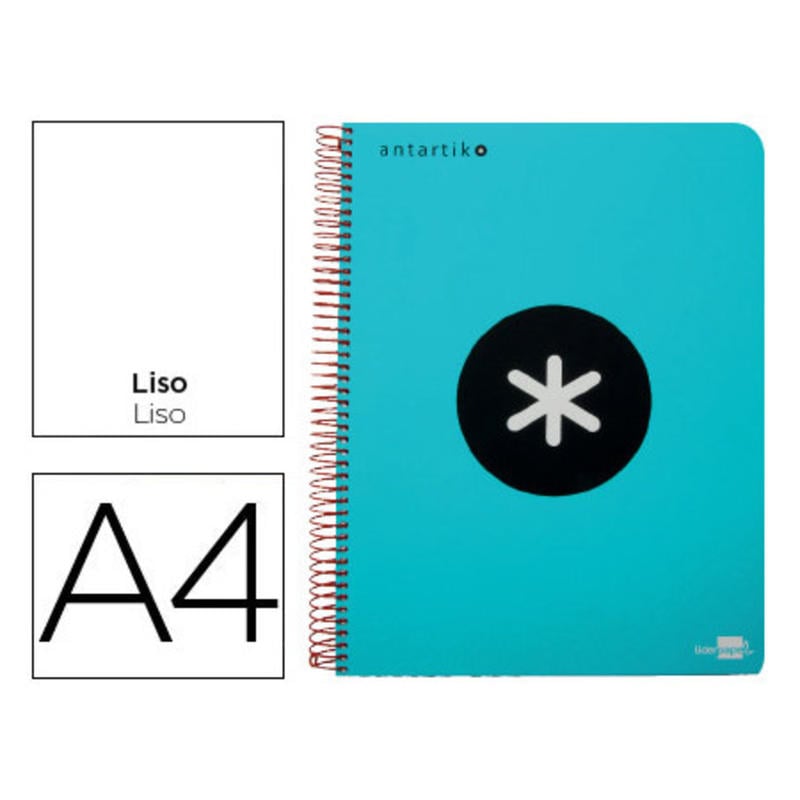 Cuaderno espiral liderpapel a4 micro antartik tapa plastico 120h 100 gr liso con bandas 4 taladros turquesa