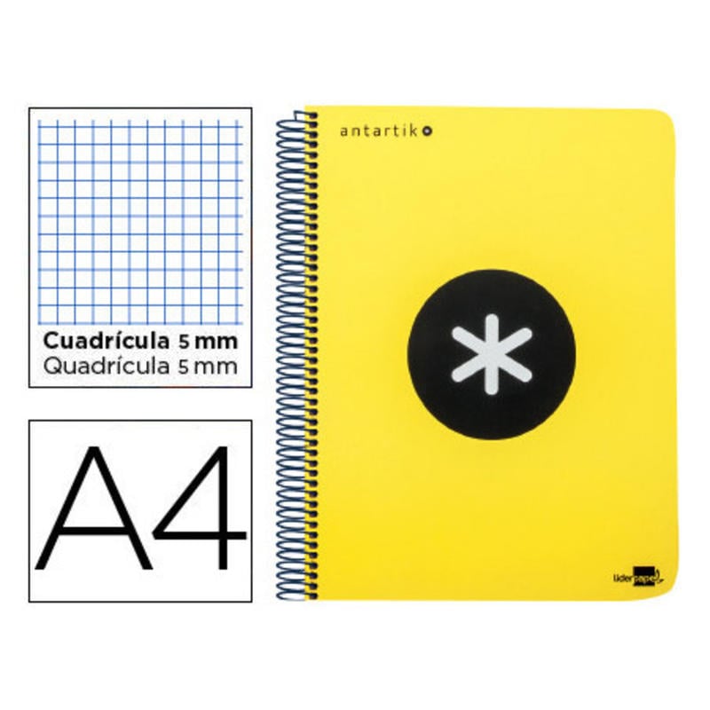 Cuaderno espiral liderpapel a4 micro antartik tapa plastico 120h 100 gr cuadro 5mm 5 bandas 4 taladros amarillo