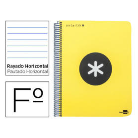 Cuaderno espiral liderpapel folio antartik tapa plastico 80h 100 gr horizontal con margen color amarillo fluor