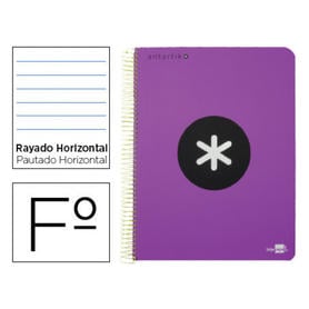 Cuaderno espiral liderpapel folio antartik tapa plastico 80h 100 gr horizontal con margen color violeta