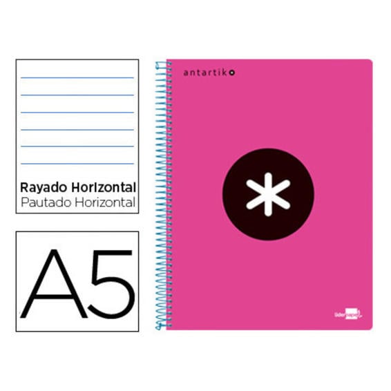 Cuaderno espiral liderpapel a5 micro antartik tapa plastico 120h 100 gr horizontal 5 bandas 6 taladros color rosa fluouo