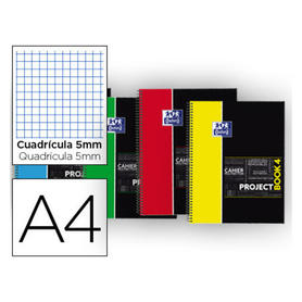 Bloc espiral oxford tapa plastico microperforado projectbook4 din a4 120 hojas 90 gr cuadro 5 mm colores