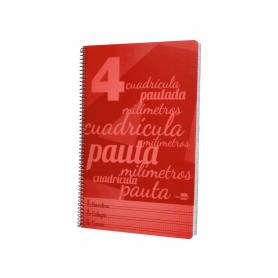 Cuaderno espiral liderpapel folio pautaguia tapa plastico 80h 75gr cuadro pautado 4mm con margen color rojo