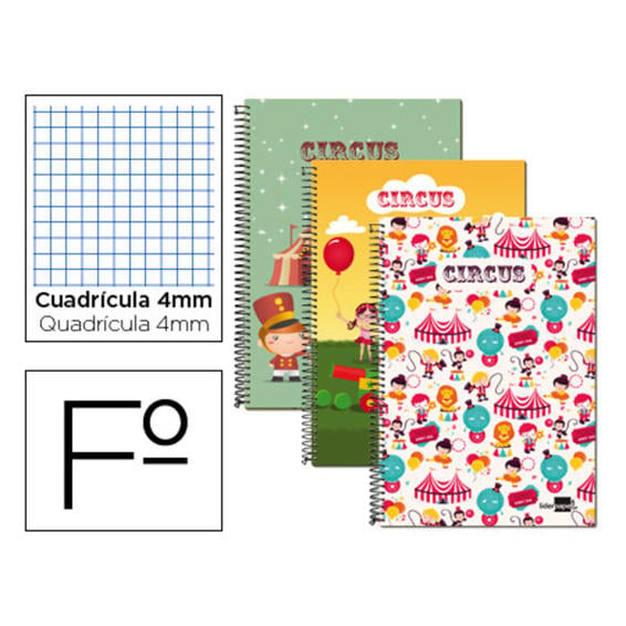 Cuaderno espiral liderpapel folio 80h cuadro 4mm tapa blanda 60 gr fantasia circus