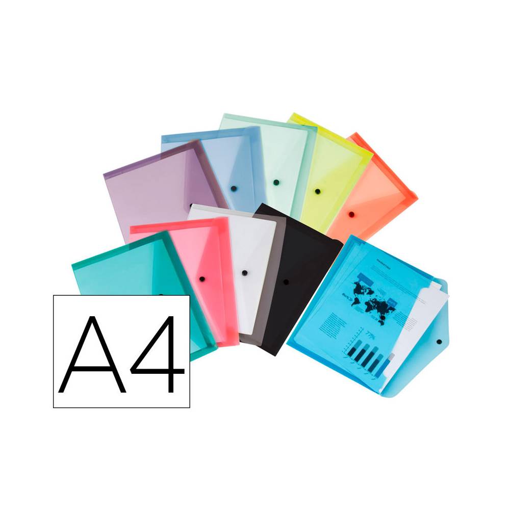 Carpeta liderpapel dossier broche transparente din a4 paquete de 12 unidades colores surtidos