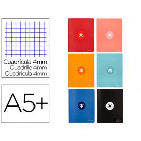 Libreta liderpapel antartik a5+ plus cosida 48 hojas 90g/m2 cuadro 4mm con margen 6 colores surtidos