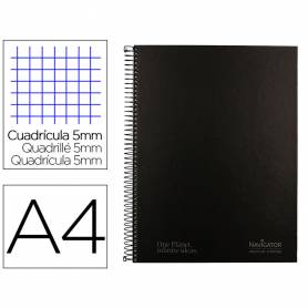 Cuaderno espiral navigator a4 micro tapa forrada 80h 80 gr cuadro 5mm 1 banda color negro - NA09