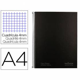 Cuaderno espiral navigator a4 tapa dura 80h 80gr cuadro 4mm con margen negro - NA35