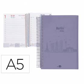 Agenda espiral liderpapel gazi a5 2024 dia pagina portada polipropileno papel 70 gr berlin - 