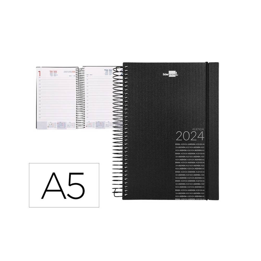 Compra Agenda 2024 espiral liderpapel olbia 15x21 cm dia pagina tapa  polipropileno metalizado negro papel 60 gr